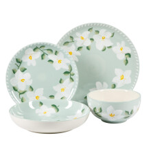 Bloomhouse - Oprah's Favorite Things - Magnolia Bloom 16 Piece Double Bowl Hand Painted Stoneware Plates and Bowls Floral Dinnerware Set