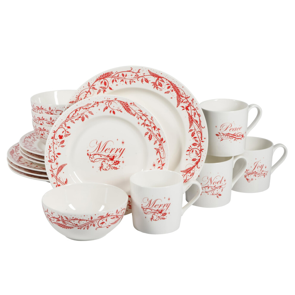 Martha Stewart Christmas Holiday Plates 16-Piece Porcelain Chip and Scratch Resistant Dinnerware Set