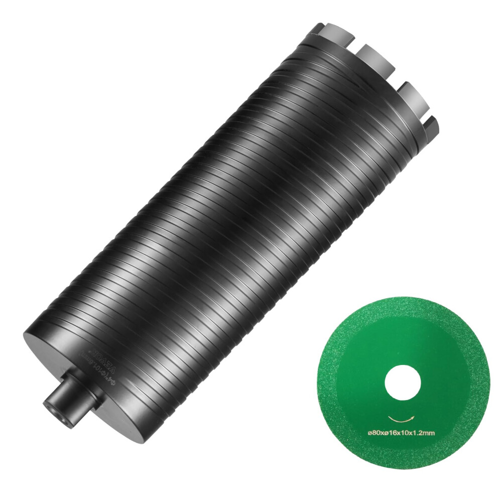 VEVOR Core Drill Bit, 4" Wet/Dry Diamond Core Drill Bits for Brick and Block, Concrete Core Drill Bit with Pilot Bit Adapter and Saw Blade, 9.5