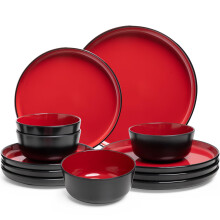 ZAROCRUS 12-piece Dinnerware Sets for 4 - Dinner Plates, Dessert Plates, Cereal Bowls, Lightweight Melamine Plates and Bowls Sets, RV, Kitchen Dishes