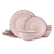 Pfaltzgraff Trellis Pink 12 Piece Dinnerware Plate Bowl Set, Service for 4