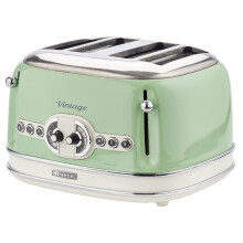 Ariete 0156/04 Retro Style 4 Slice Toaster with 2 Slice Control, 6 Browning Levels and Removable Crumb Tray, Cool Touch Sides, Non-Slip Feet, Vintage