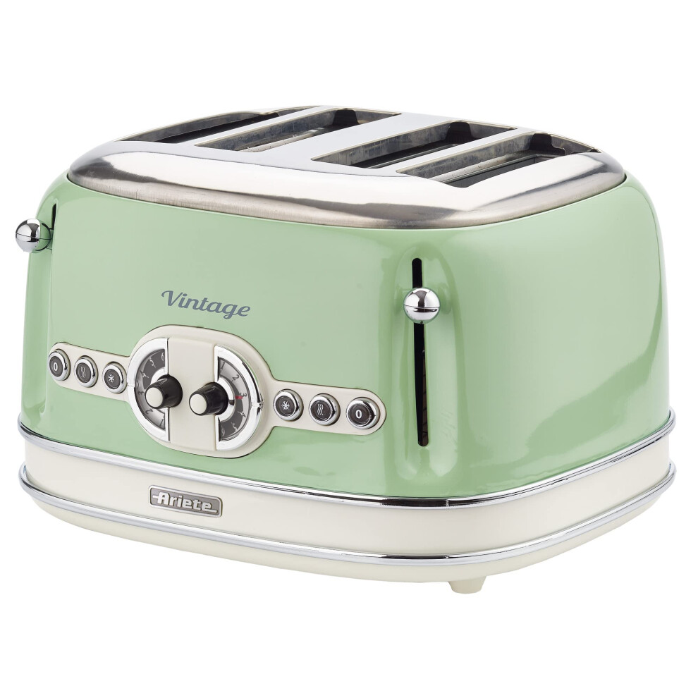 Ariete 0156/04 Retro Style 4 Slice Toaster With 2 Slice Control, 6 Browning Levels And Removable Crumb Tray, Cool Touch Sides, Non-Slip Feet, Vintage