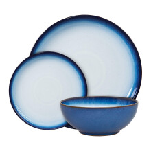 Denby - Blue Haze Dinner Set For 4 - 12 Piece Ceramic Coupe Tableware Set - Dishwasher Microwave Safe Crockery Set - 4 x Dinner Plate, 4 x Small