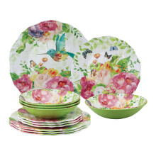 Gourmet Art 12-Piece Rose Garden Heavyweight and Durable Melamine Dinnerware Set, Service for 4. Includes Dinner Plates, Salad Plates and Bowls. for