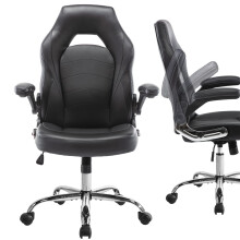 Gaming Chair Ergonomic High Back Computer Chair Height Adjustable Desk Chair with Flip-up Armrest Faux PU Leather Chair, Black