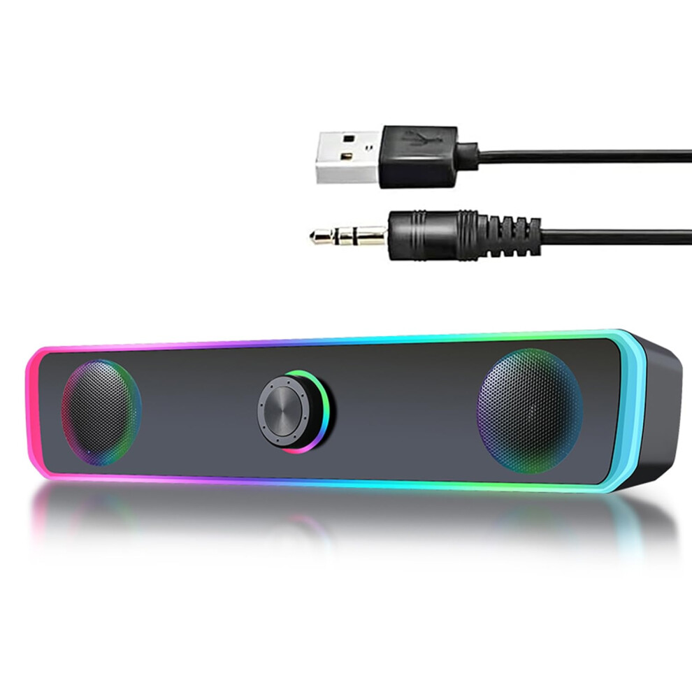 Pc Speakers, Bluetooth 5.3 Computer Speakers, Usb Powered Computer Soundbar With Led Rgb Hifi Stereo, Knob Volume Control, 3.5Mm Aux Input Mini Light 713356928262