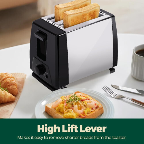 2 Slice Toaster with Extra Wide Long Slots, 6 Settings and Cancel & Reheat Function, Variable Browning Controls, Auto Cut-Off, Clean Simple Design, 1