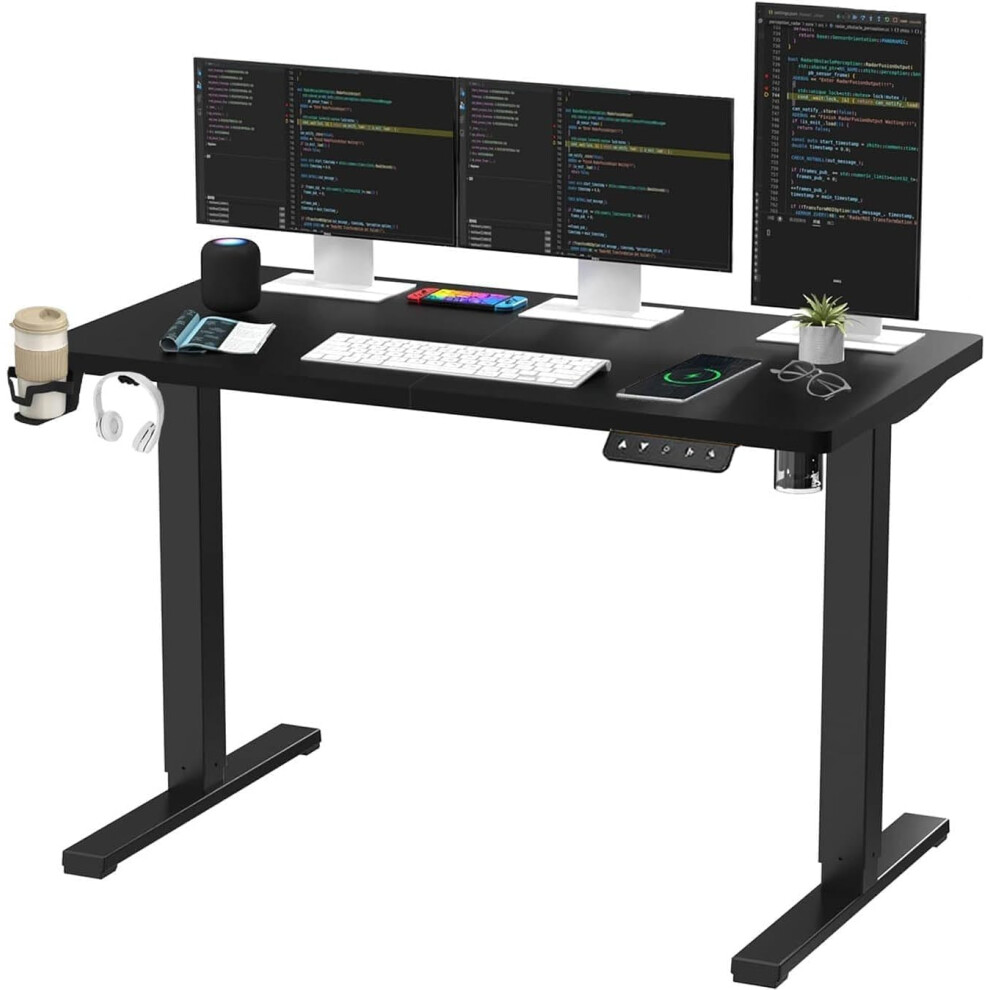 Sanodesk Qs1+140 * 60 Electric Standing Desk Height Adjustable Standing Desk Sit Stand Desk Adjustable Desk 4-Memory Smart Pannel ( Frame+ Black