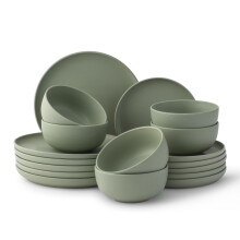 JoyJolt Mesa Stoneware Dinnerware Set, 18-Piece Plates and Bowls Sets, Includes Dinner Plates Salad Plates and Cereal and Soup Bowls, Modern Farmhouse
