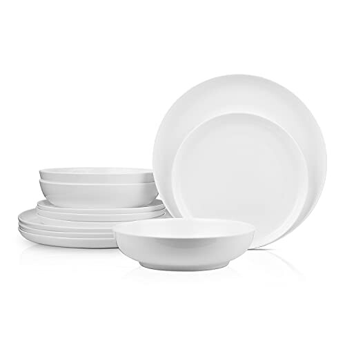 Stone lain Gabrielle Bone China Dinnerware Set, 12 Piece Service for 4, Solid White