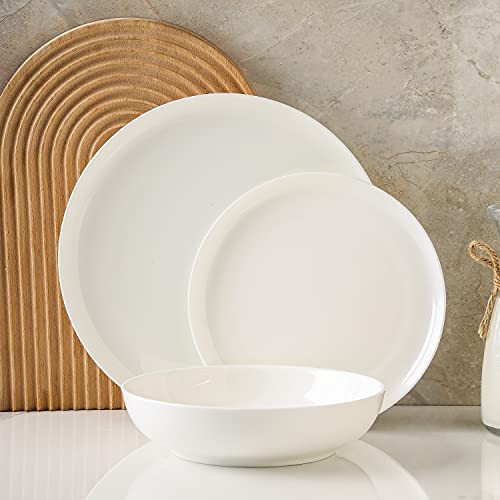 Stone lain Gabrielle Bone China Dinnerware Set, 12 Piece Service for 4, Solid White 2