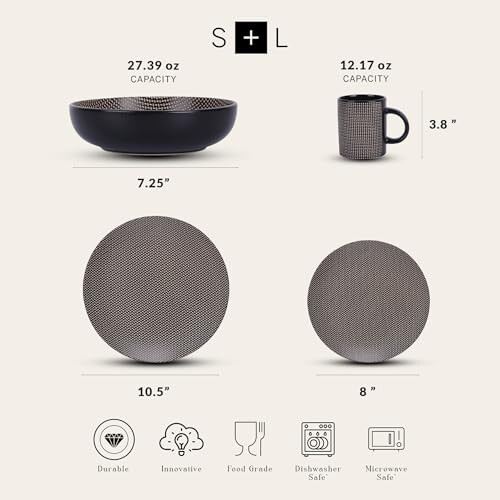 Stone Lain Daisy Stoneware 32-piece Round Dinnerware Set, Brown and Black 1