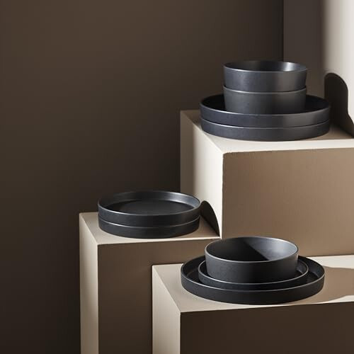 Stone by Mercer Project MODAN 12-Piece Dinnerware Set Stoneware, Charcoal 1