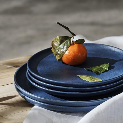 Stone Lain Macchio Stoneware Dinnerware Set, 12-Piece - Service for 4, Blue Matte 1