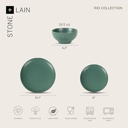 Stone Lain Rio 12-Piece Dinnerware Set Stoneware, Green 1