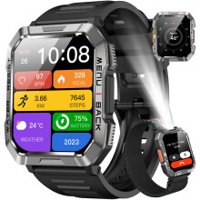Blackview Military Smart Watch for Men - Answer/Make Calls, 2.01" Outdoor Sports Fitness Tracker with 900mAh Battery/Flashlight/Compass/Heart