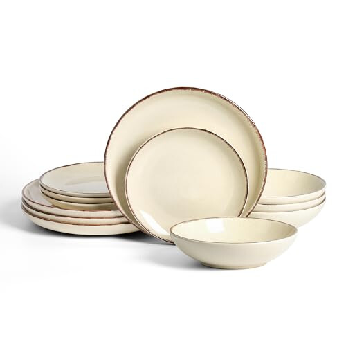 Earth and Clay Heath 12-Piece Dinnerware Set Stoneware, Coffee