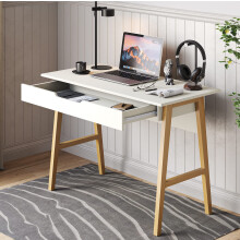 Modern Design Parma Small Desk for Bedroom, Small White Desk, 40 Inch Writing Desk with Drawer, by Crafts and Comfort