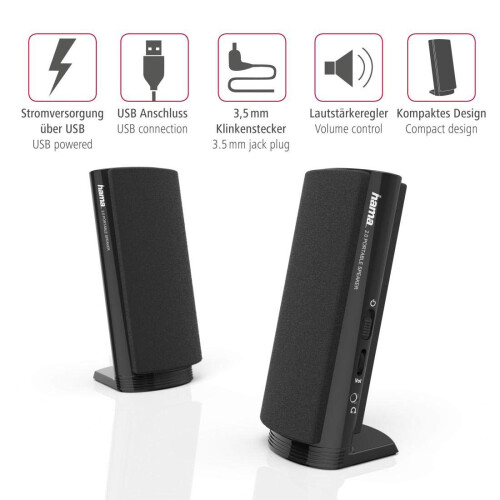 Hama Hama E 80 Active PC Speaker | Active Speakers for Computers and Notebooks | Black 1