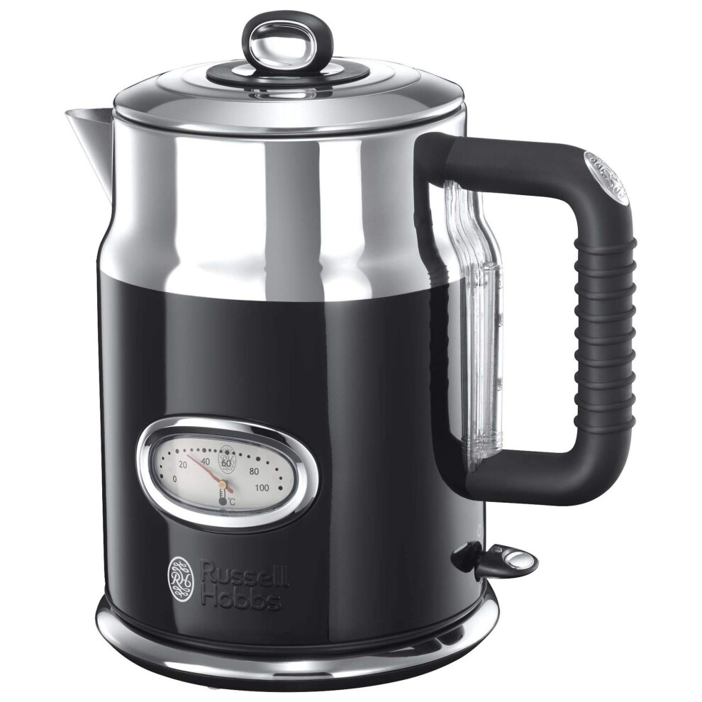 New Russell Hobbs 21671-70 Retro Ribbon Electric Kettle Classic Noir-21671-70, Stainless Steel, 2400 W, 1.7 Liters, Black