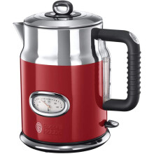 Russell Hobbs Kettle, retro red, 1.7 l, 2400 W, quick cooking function, water temperature display in retro design, filling level marking, optimised