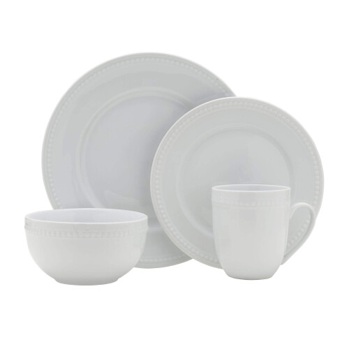Everyday White 5278053 Beaded 16 Piece Dinnerware Set, Porcelain 1