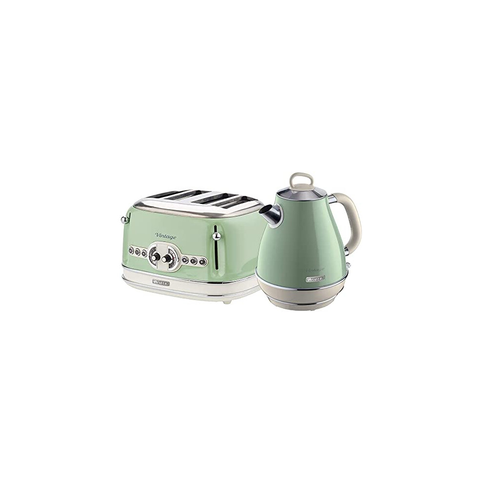 Ariete Breakfast Pack Ariete ARPK20 Retro Style Jug Kettle and 4 Slice Toaster Set, Vintage Design, Green-image-OPC-PG7K7C7-NEW