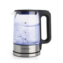 GOURMETmaxx Glass kettle in timeless design made of stainless steel with blue LED lighting, practical water level indicator, anti-limescale filter,