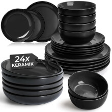 MIAMIO ? 24-Piece, Service for 6 Dishware Set/Stoneware Dinnerware Set ? Including Plates, Soup Plates and Bowls ? Microwave & Dishwasher Safe ? Le