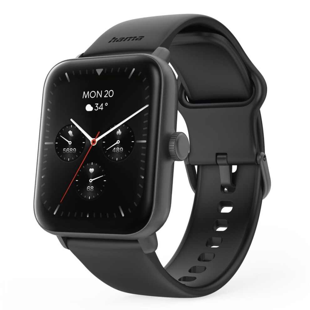 Hama 6010 Inch Integrated GPS Smart Watch (Sports Watch, 1.65 Inch TFT Screen, Call Answer, Siri/Google Voice Control, IP68/3 ATM Waterproof), Black