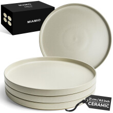 MIAMIO ? 21 cm, Plates Set for 4 / Dinnerware Sets for 4 People, Beige Matte Stoneware, Dishwasher, and Microwave Safe ? Sierra Collection