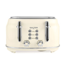 Salter EK5739CRM Retro 4-Slice Toaster ? ?Wide Slots, 6 Browning Levels, Defrost, Reheat, Cancel Functions, Removable Crumb Tray, Extra Thick
