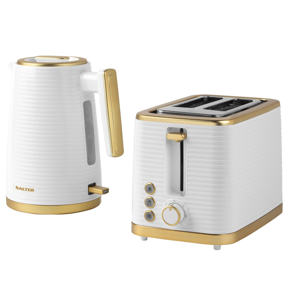 Salter Combo-7996 Palermo Electric Kettle And Toaster Set, 2-Slice Toaster With Wide Slots And 7 Browning Functions, 1.7L Cordless Kettle With Boil
