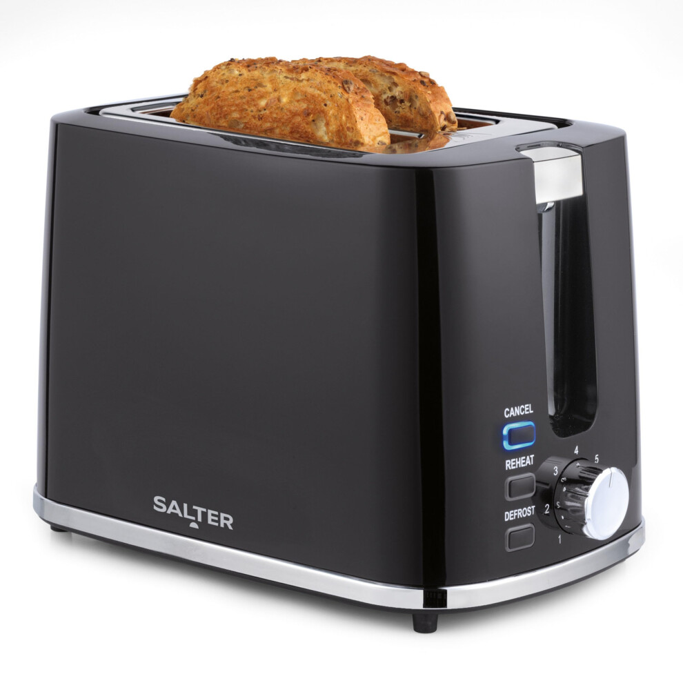 Salter Ek5832blk Deco 2-Slice Toaster ? Wide Slots, Extra Thick Bread, 7 Browning Levels, Removable Crumb Tray, Defrost, Reheat & Cancel, Bagel