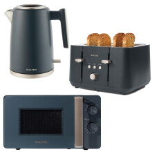 Salter COMBO-8687 Kettle Toaster Microwave Set - Marino Blue-Grey, Rapid-Boil 1.7L Kettle (3kW), 4-Slice Anti-Jamming Toaster, 20L 800W Microwave