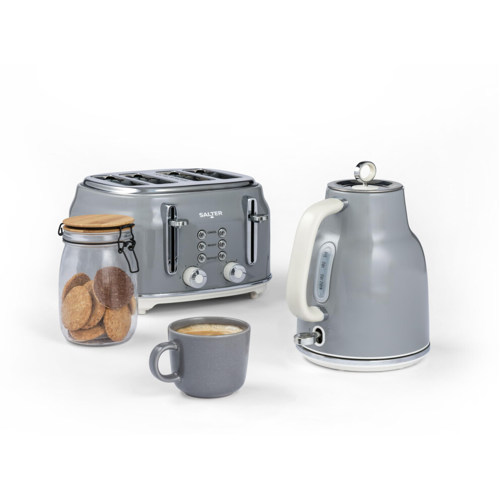 Salter Retro Kettle & Toaster Set 1.7L Fast Boil 4-Slice Wide Slots Grey - Image 3