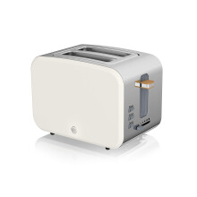 Swan Nordic Wide Slotted Toaster with 2 Slices, 3 Functions, 6 Levels, Modern Design Stainless Steel, Wood Effect Handle, Matte White