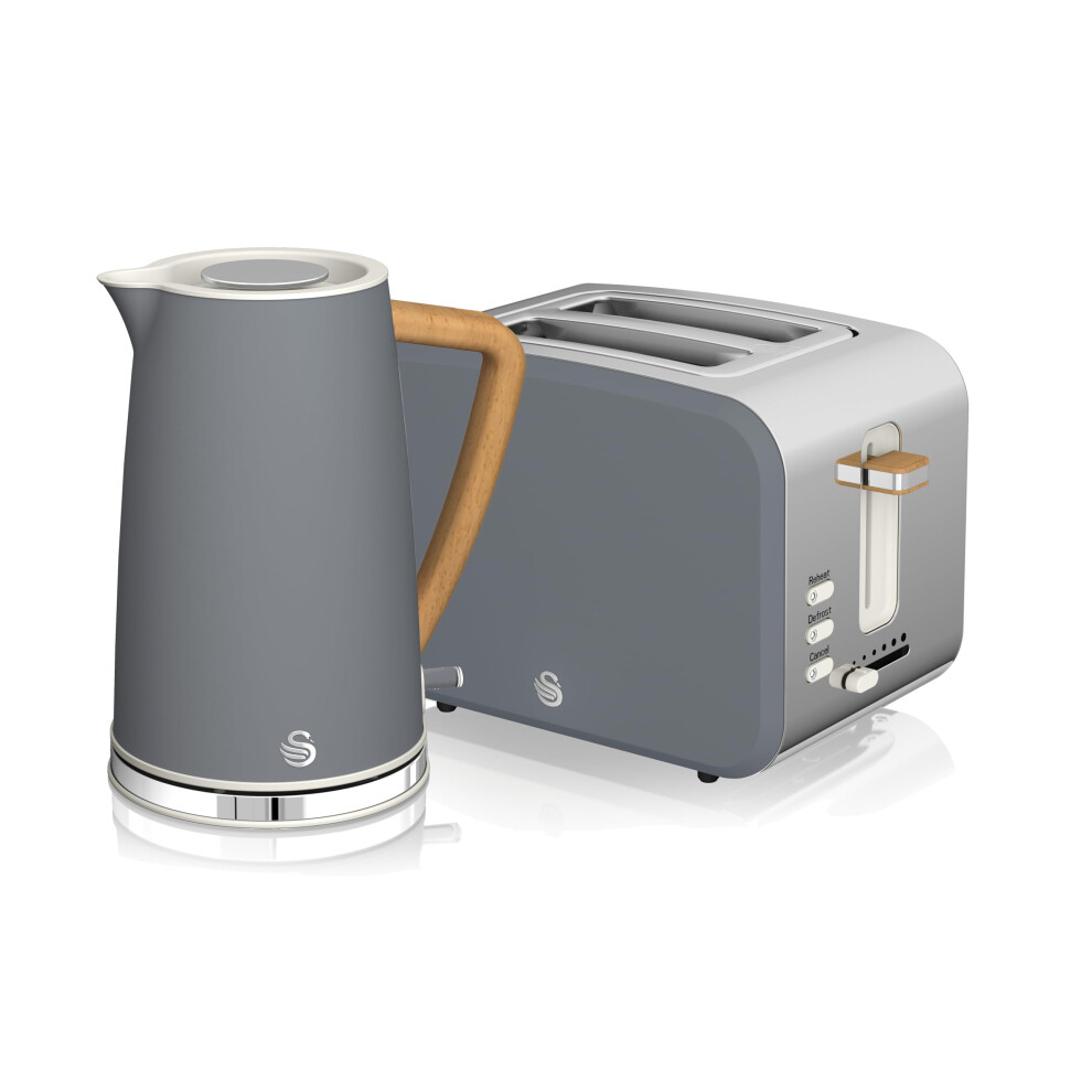 Swan Nordic Kitchen Set, 1.7L Fast Boil Kettle And 900W 2-Slice Toaster, Sk14610gryn/ St14610gryn Grey