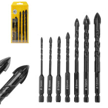 TOPWAY Drill Bits Set 6PCs 1/4" (6.35mm) Hex Shank, 4-12mm Cemented Carbide Tipped Cross Head Multipurpose Drill Bits for Concrete Wall Masonry Glass