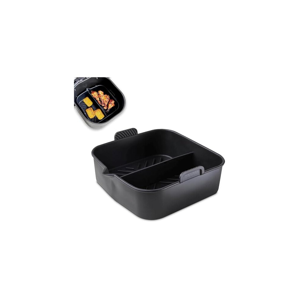 Tower T843095 Square Air Fryer Tray With Divider (2.5L), Suitable For Most Air Fryers 6 Litres And Above Including Ninja, Reusable Silicone Liner,
