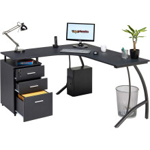 Large Corner Computer Desk with 3 Drawers and A4 Filing Matching other Piranha Graphite Black Effect Home Office Furniture - Regal