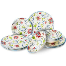 Tudor England 12-Piece Premium Quality Porcelain Dinnerware Set, Botanical, Service for 4