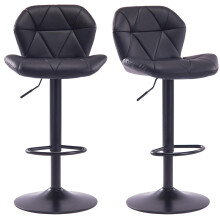 HNNHOME Set Of 2 Modern Luna Padded Swivel Height Adjustable Faux Leather Breakfast Kitchen Barstools Chairs (All Black, Faux Leather)