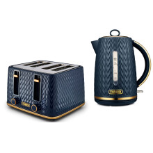 Tower Empire Midnight Blue 1.7L 3kW Jug Kettle & 4-Slice Toaster Set – Art Deco Style Blue