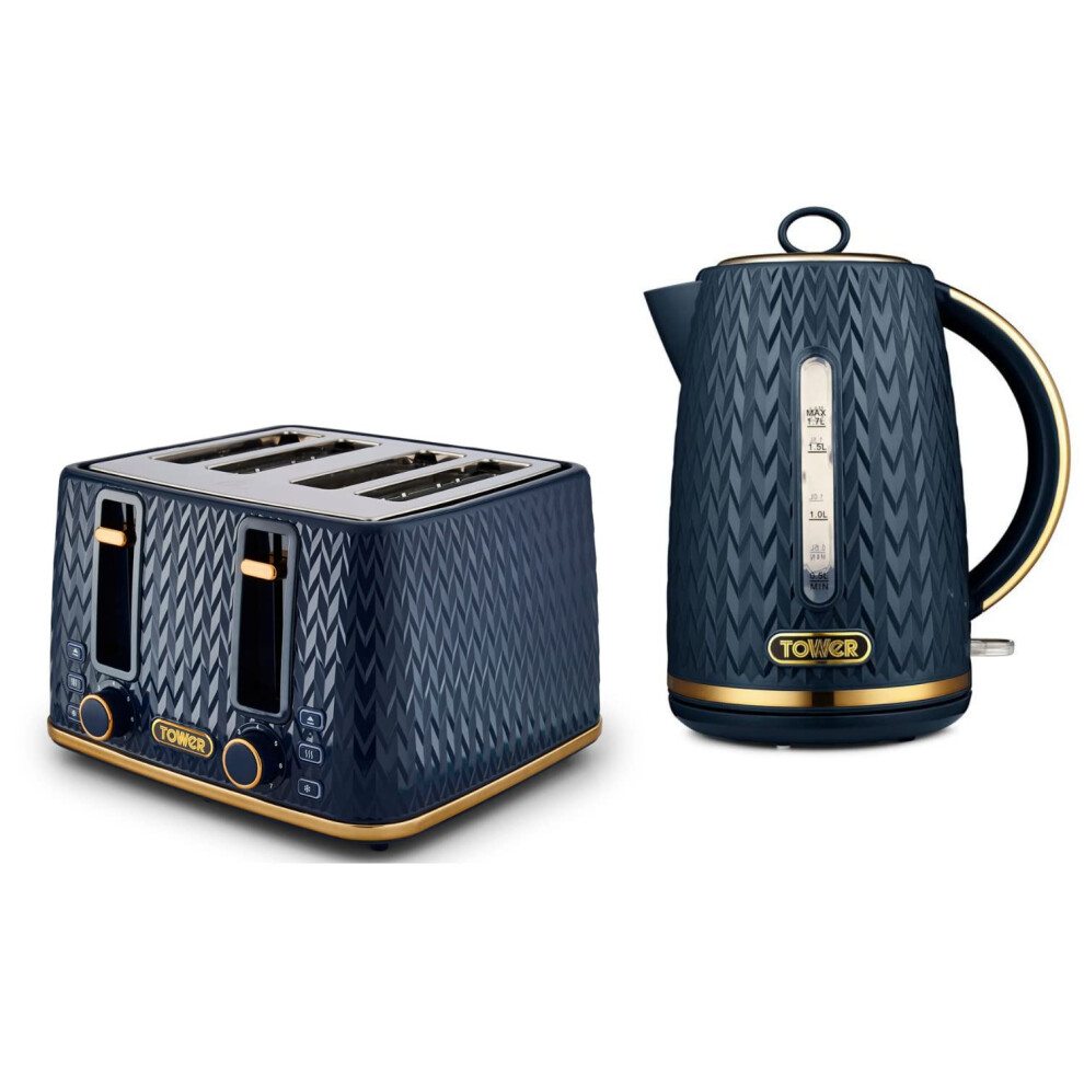 Tower Empire Midnight Blue 1.7L 3kW Jug Kettle & 4-Slice Toaster Set â Art Deco Style Blue-image-OPC-PG7K7SB-NEW