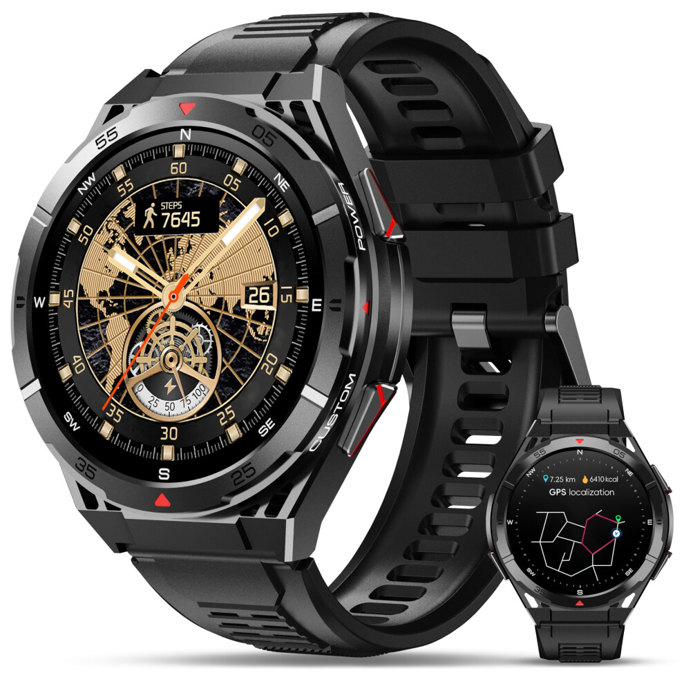 OUKITEL BT12 Military Smart Watch for Men GPS (Answer/Make Calls) 480mAh Smartwatch 5ATM Waterproof, 1.43" AMOLED Smart Watch with