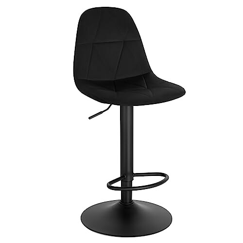 Lestarain Bar Stool Single Adjustable & Swivel Breakfast Kitchen Counter Pub Bar Stool Black Soft Velvet Barstool Chair Dining Stool with Back &