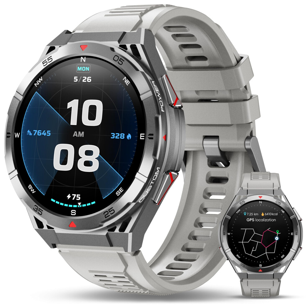 OUKITEL BT12 Military Smart Watch for Men GPS (Answer/Make Calls) 480mAh Smartwatch 5ATM Waterproof, 1.43" AMOLED Smart Watch with
