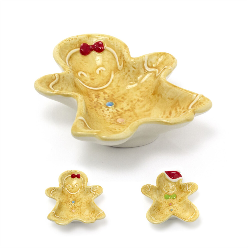 Carousel Ceramic Gingerbread Cookie Shaped Christmas Snack Bowl | Festive Serving Dish